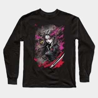 Colorful anime bloody vampire girl lots of red manga style Long Sleeve T-Shirt